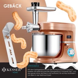 KESSER® 3 in 1 Keukenmachine Foodprocessor - Keukenmixer - Keukenrobotor K-KM 3000 met Kneder Multifunctionele Mixer 5,5 L Kom met 3 Menggereedschappen 1,5 L Sapcentrifuge Worstset Pasta & Koekjesvormen - Koper — thumbnail 5