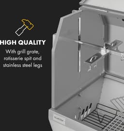 Klarstein Houtskoolgrill 2-in-1 draaispitgrill met motor, Grill met draaiend spit, Grote spitgrill voor speenvarken, Grill met kijkvenster, Spitgrill met roestvrijstalen rooster, Grote met vloerrollen - 57 cm - voor Tuin - Thermometer - RVS — thumbnail 2