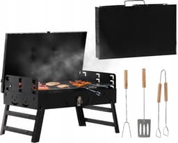 Opvouwbare toeristengrill/kampeer barbecue met vork en spatel, koffer 43x26,5x46,5 cm — thumbnail 1