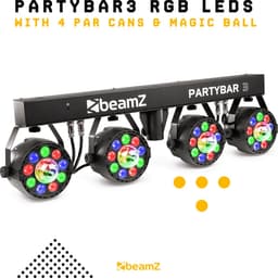 Discolampen - BeamZ PARTYBAR3 - Vier lichteffecten op statief - 4x PAR spot + 4x gekleurde Magic discobal - Complete set! — thumbnail 4