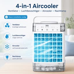 Rosnek 4-in-1 Mini Airco & Luchtkoeler - Aircooler Zonder Afvoerslang met 1600ML Dubbel Waterreservoir - Tafelventilator met Luchtbevochtiger & Nachtlampje - USB - Draagbaar voor Slaapkamer & Kantoor - Grijs — thumbnail 2