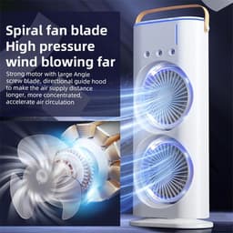 Aircooler met water of ijs-aircooler met koelelementen-ventilatorlamp met afstandbediening-Draagbare USB-ventilator met drie snelheden en vernevelingsfunctie- 7-kleurige LED-luchtkoeler - oplaadbare luchtkoeler met een waterreservoir van 280 ml - wit — thumbnail 4