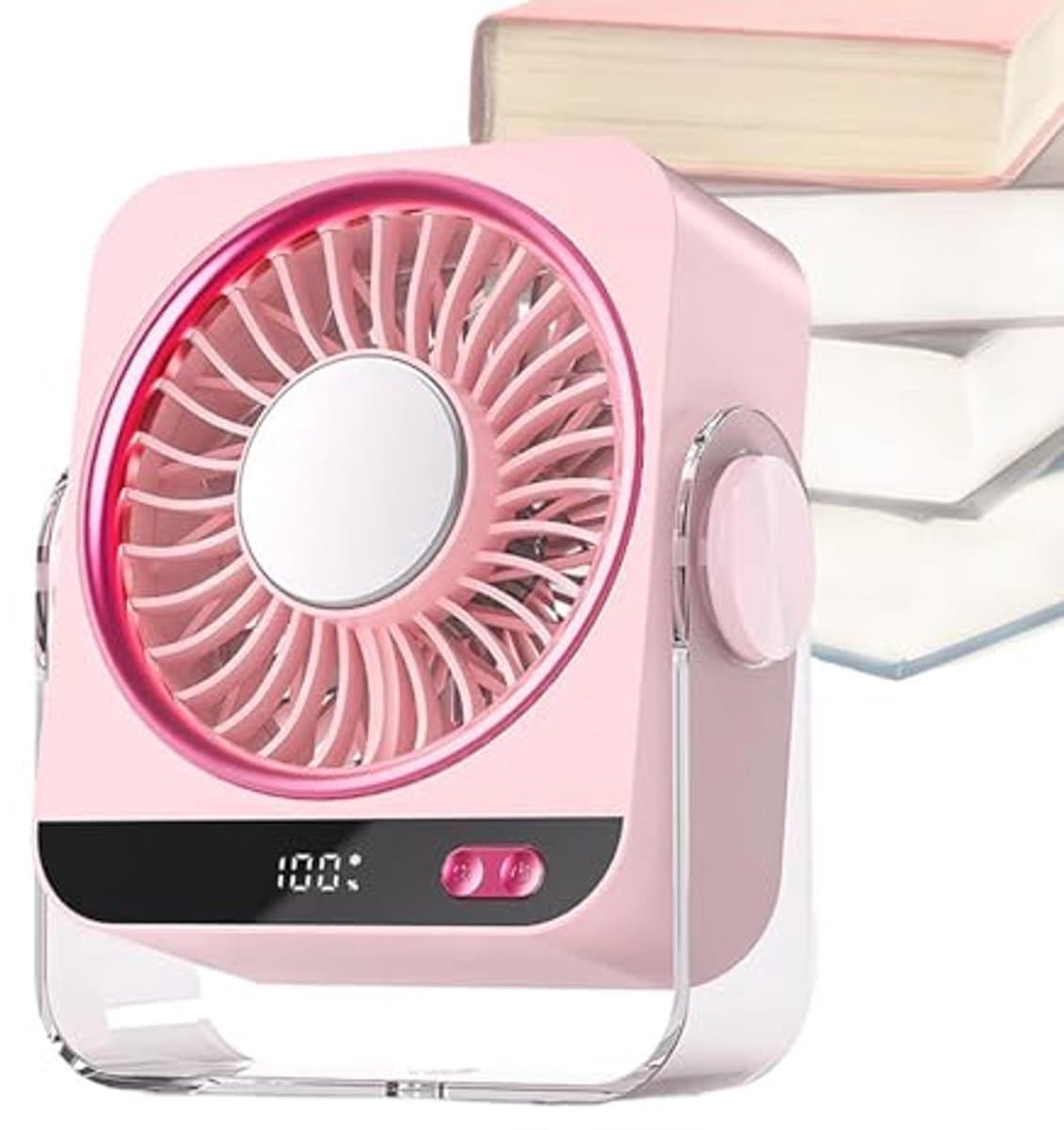 Tafelventilator met Koelelement - Mini Ventilator -Ventilator met digitaal batterijdisplay - Aircooler - Luchtkoeler - USB Ventilator - Mini Airco - Bureau Ventilator - Ventilator met Water - Waterkoeling - Air Cooler -Roze — afbeelding 1