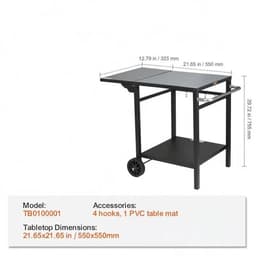 M-Goods - BBQ Trolley - Buitenkeuken op Wielen - Barbecue Tafel - BBQ Werktafel - Opvouwbaar Zijblad - Zwart — thumbnail 4