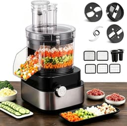 Elektrische Groentesnijder - Keukenmachine - Maaltijden Bereiden - 5-in-1 Functies - 5 Liter - Zilver — thumbnail 1