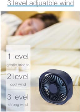 KZQ USB mini ventilator tafelventilator geluidsarm 3 standen blauw — thumbnail 5