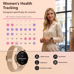 RAYOFI - Dames smartwatch - 1,19 inch sporthorloge - Ondersteunt bellen via Bluetooth, IP68 waterbestendigheid, hartslagmeting en zuurstofsaturatiemeting - Compatibel met meer dan 120 sportmodi - Beschikbaar voor Android en iOS - Roségoud — thumbnail 3