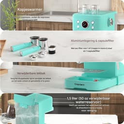 Volautomatische koffiemachines 2-in-1 ontwerp Espressomachine - 20 Bar - Capsule & Koffiepoeder Compatibel - ingebouwde melkschuimerMelkschuim - Blauw — thumbnail 4