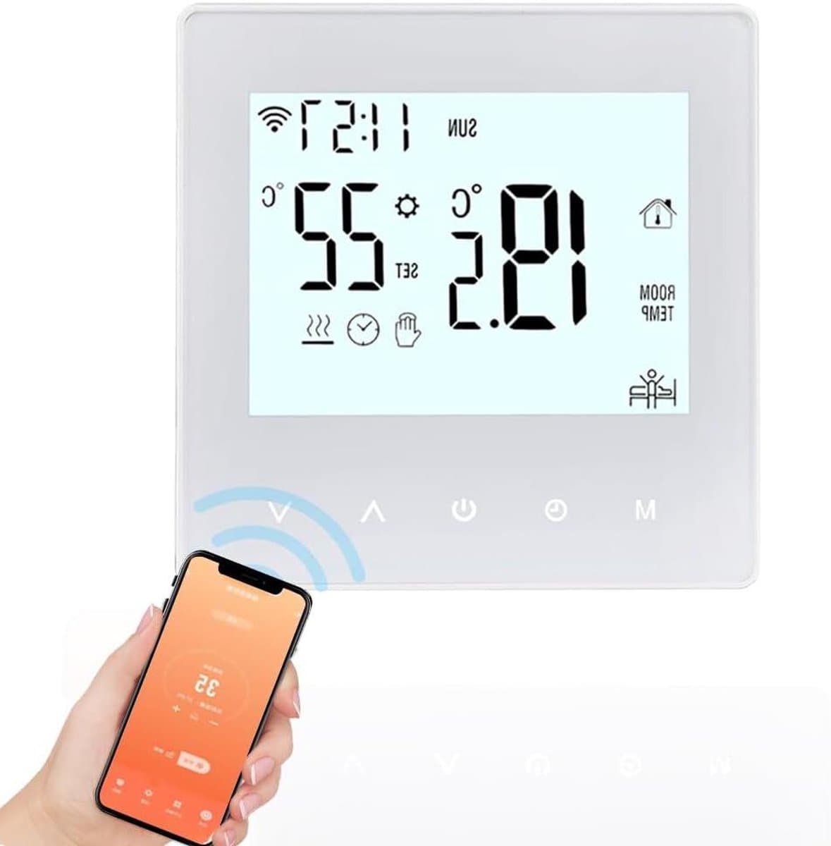 Thermostaat vloerverwarming - Temperatuurregelaar Slimme Thermostaat - Energie Besparen - Wifi en Bluetooth Connectiviteit - 86 x 86 mm - Wit — afbeelding 1
