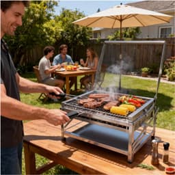 Draagbare houtskoolbarbecue, voor buiten, met kolenschaal, 4 standen en verstelbare hoogte, ideaal voor picknicks, kamperen en barbecueën — thumbnail 4