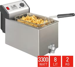 Professionele Friteuse - Vetpan Frituur - Grote Porties Frituren - Dubbel Verwarmingselement - 8 Liter Inhoud - Inox — thumbnail 5
