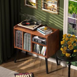 SNJY® Platenspeler Meubel - Platenspeler Kast - LP Houder - Platenhouder - 36,6D x 66B x 64H - Bruin — thumbnail 2