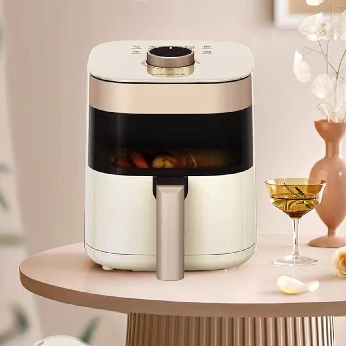 Airfryer Transparant - Kleine Frituurpan - Gezond Koken - Visueel Bakken - 21.5 cm - Beige — afbeelding 1