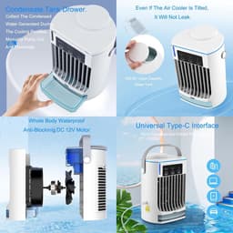 VHV - Luchtkoeler - Mini airco - Aircooler - Mobiele luchtkoeler - 4-in-1 - Met nachtlampje - 3 snelheden - Voor bureau en slaapkamer - 16.8*14.5*22.5cm - Wit — thumbnail 3