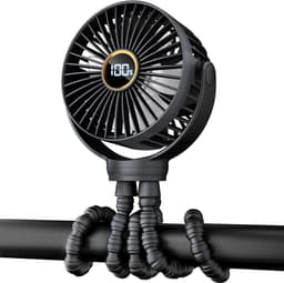 Draagbare Mini Stokbroekventilator - Kleine Oplaadbare Persoonlijke Ventilator - Baby Reis Essentials voor Wagen & Autostoel - 360° Draaibaar, 3 Snelheden, Display - Zwart - 1 Stuk — thumbnail 1