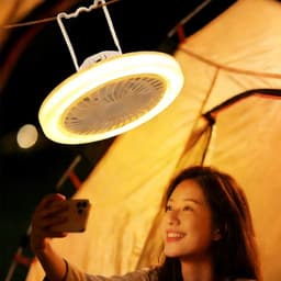 Campingventilator met lamp - 23×9cm - Met afstandsbediening - Verstelbare verlichting (driekleurig) - USB oplaadbaar - Ventilator & lamp gecombineerd - Kan staand of hangend worden gebruikt - Eenvoudig in gebruik - Wit — thumbnail 4