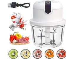 Mini Hakmolen - Elektrische Keuken - Ingrediënten Snijden - Draadloos Opladen - 350 ml - Wit