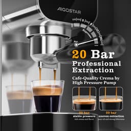 Aigostar Espressomachine 20 Bar - Pistonmachine met LCD Display - Geschikt voor Gemalen Koffie & Nespresso Capsules - RVS Melkopschuimer - Zilver — thumbnail 2