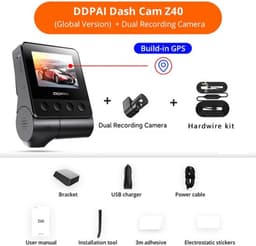 Dashcam voor Auto - Dual Dashcam 2.7K 1944P - Auto Camera Recorder - 360° Draaibaar - IMX335 Sensor - Wifi & GPS Tracking - 24H Parkeermodus - H.265 Video - Hardwire Kit - Zwart — thumbnail 2