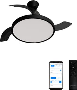 CREATE - Plafondventilator 40W stil met intrekbare bladen met licht - Ø108cm - Zwart- WIFI + Afstandsbediening - WIND CLEAR STUDIO — thumbnail 1
