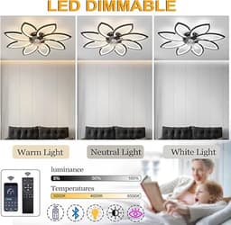 Verte Stille Plafondventilator met Verlichting - LED Lamp en Afstandsbediening - Wit - 90CM — thumbnail 4