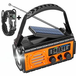 RAWVOLT® - NIEUW - Noodradio SW20K - 20000mAh Li-ion Accu - Solar Opwindbaar - Powerbank, Zaklamp, SOS Alarm & Leeslamp - 2026 model voor indoor, outdoor en in noodpakket - incl. Multi-Function Survival Armband - Tango Orange — thumbnail 1