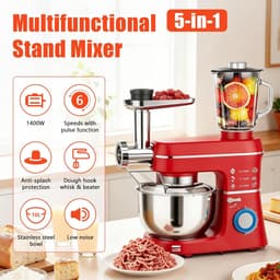 Keukenmachine - Mixer Deegklopper - Bakken en Koken - 5-in-1 Functies - 10L Kom - Rood — thumbnail 4