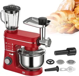 Keukenmachine - Mixer - Bakken en Koken - 5-in-1 Functies - 10 Liter Kom - Rood — thumbnail 1