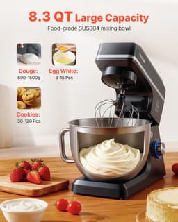 Keukenmachine Deegmixer - Standmixer Bakmachine - Bakken en Mixen - Kantelbare Kop - 7.84L - Zwart — thumbnail 4
