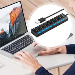 USB Hub - Poort Verdeler - Extern Werk - Onafhankelijke Schakelaars - 7 Poorten - Zwart — thumbnail 4