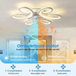 Rosnek Plafondventilator met Verlichting - Modern Bloem Design 65cm - Plafondlamp met Ventilator Dimbaar - Tuya Smart App - Woonkamer/Slaapkamer — thumbnail 4