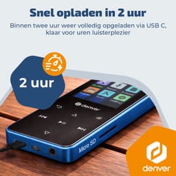 Denver MP3/MP4 Speler - Bluetooth - Shuffle/Repeat - SD kaart tot 128GB - Incl. oordopjes - Dictafoon - MP1830BU - Blauw — thumbnail 2