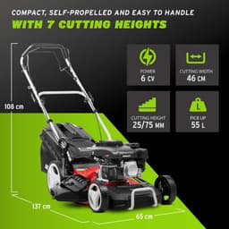Benzine Grasmaaier - Zelfrijdende Maaier - Gazon Onderhoud - Krachtige 4-takt Motor - 46 cm Maaibreedte - Rood — thumbnail 5