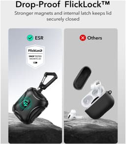 ESR Hoesje Geschikt Voor AirPods Pro 3 (2025) - Cyber FlickLock Case - Compatibel met MagSafe - Karabijnhaak - Zwart — thumbnail 2