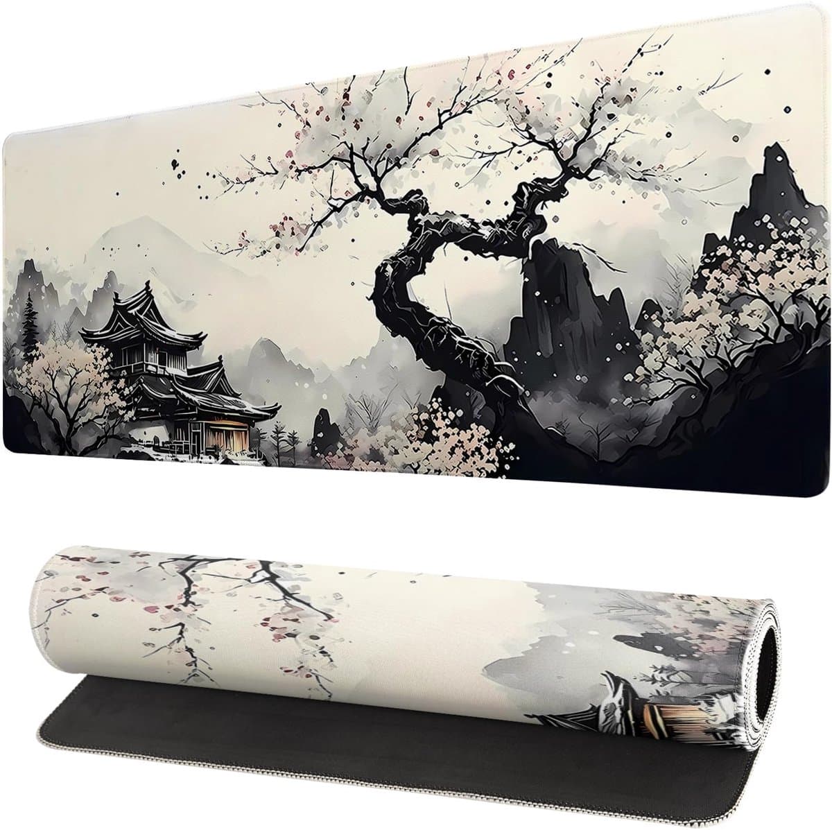 Lange gaming muismat - Groot waterdicht gaming muismat - Versterkte omzoomde randen - Antislip bureaumat voor thuis en kantoor - Verbetert uw bureau-ervaring - 31,5 x 11,8 inch - Inktverf stijl — afbeelding 1