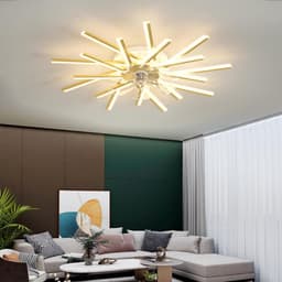 Deckenventilator Met Beleuchtung Speicherfunktion Dimmbar LED Wohnzimmer Deckenlampe Met Ventilator 6 Gang Timer Omkeerbare Lamp Met Deckenventilator Fernbedienung Voor Schlafzimmer-Gold||92CM — thumbnail 4