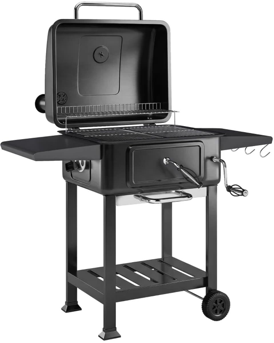 Premie Houtskool Barbecue - Smoker Barbecue - Barbecuegrill - Grillwagen - Houtskoolgrill - Houtskoolgrill met Deksel, Thermometer, Handvat & Bijzettafel - BBQ voor buiten, tuin - Zwart — afbeelding 1