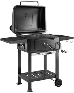 Premie Houtskool Barbecue - Smoker Barbecue - Barbecuegrill - Grillwagen - Houtskoolgrill - Houtskoolgrill met Deksel, Thermometer, Handvat & Bijzettafel - BBQ voor buiten, tuin - Zwart — thumbnail 1