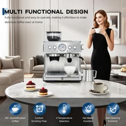 DIMICO - 20 Bar Espressomachine met Koffiemolen en Melkopschuimer - Espressomachines – RVS Koffiemachine 2,8L met Instelbaar Shotvolume voor Espresso, Cappuccino en Latte — thumbnail 5