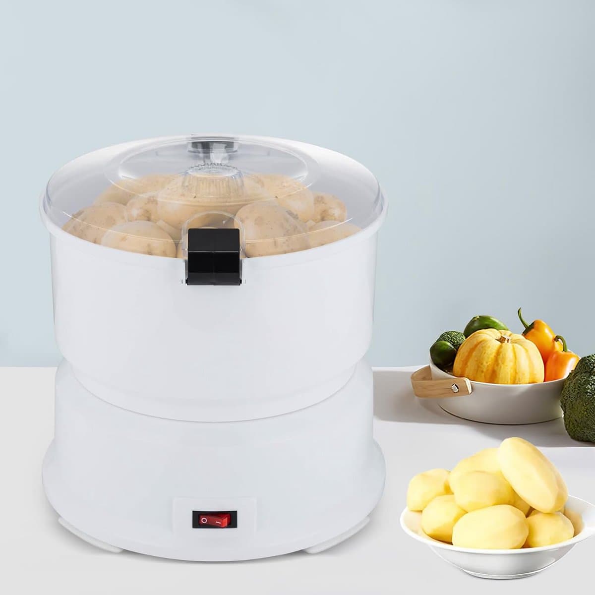 Elektrische Aardappelschilmachine - Groente Schillen - Snel Groenten Bereiden - Grote Capaciteit - 0.8 kg - Wit — afbeelding 1