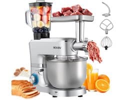 Keukenmachine - Mixer - Maaltijden Bereiden - 5-in-1 Functionaliteit - 6 Liter Kom - Zilverkleurig