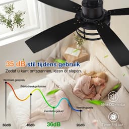 MUPOO massief hout Plafondventilator met Verlichting 112 cm - Energiezuinige DC Motor&Afstandsbediening -Muisstil- Zomer- en winterstand-6 Snelheden & Timer- ventilator lamp plafond Voor Slaapkamer & Woonkamer — thumbnail 5