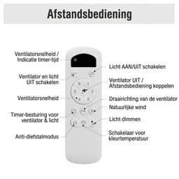 Plafondventilator Met Lamp - Stille ventilator - 5 ABS Bladen - Ø 52 inch - Dimbare lamp met 3 lichtstanden - 6 standen voor de windkracht - Met Afstandsbediening - LED's Light - Zwart — thumbnail 2