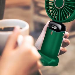 Draagbare, oplaadbare USB-ventilator met 5 snelheden, mini-bureauventilator met LED-display, perfect voor op reis (wit, 800 mAh). — thumbnail 2