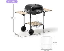 Premie Stalen Houtskool Barbecue - Smoker Barbecue - Houtskoolgrill - Grillwagen met Afsluitbaar Deksel, Wielen, Handvat, Houten Plank - BBQ voor Kamperen, Buiten, Tuin - 98 x 54 x 91 cm - Zwart