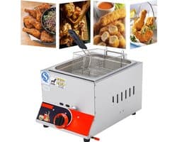 Gasfriteuse Dubbel - Friteuse met manden - Thuis Frituren - Roestvrij staal - 22 liter - Zilver