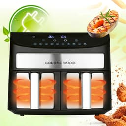 Heteluchtfriteuse Dubbele Kamer - Airfryer Twee Bakken - Vetarm Koken - Synchro Kookzones - 7 Liter Totaal - Roestvrij Staal Zwart — thumbnail 2