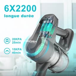 Yisora - Draadloze Steelstofzuiger - 6 in 1 Stofzuiger zonder zak - Handstofzuiger met steel - Draadloos - 3 verschillende opzetstukken - 175W - Blauw - 20Kpa - Ultra licht — thumbnail 4