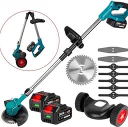 Ontkruidborstel - Draadloos - 2 accu's - Grasmaaier - Elektrisch - Grastrimmer - Opvouwbaar - Blauw — thumbnail 1