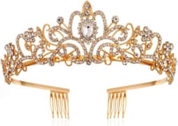 Kristallen kroon met kam voor bruiloft - Tiara voor bridal prinses - Gala bruidsdouche - Eén maat - Metaal waterdiamant — thumbnail 1